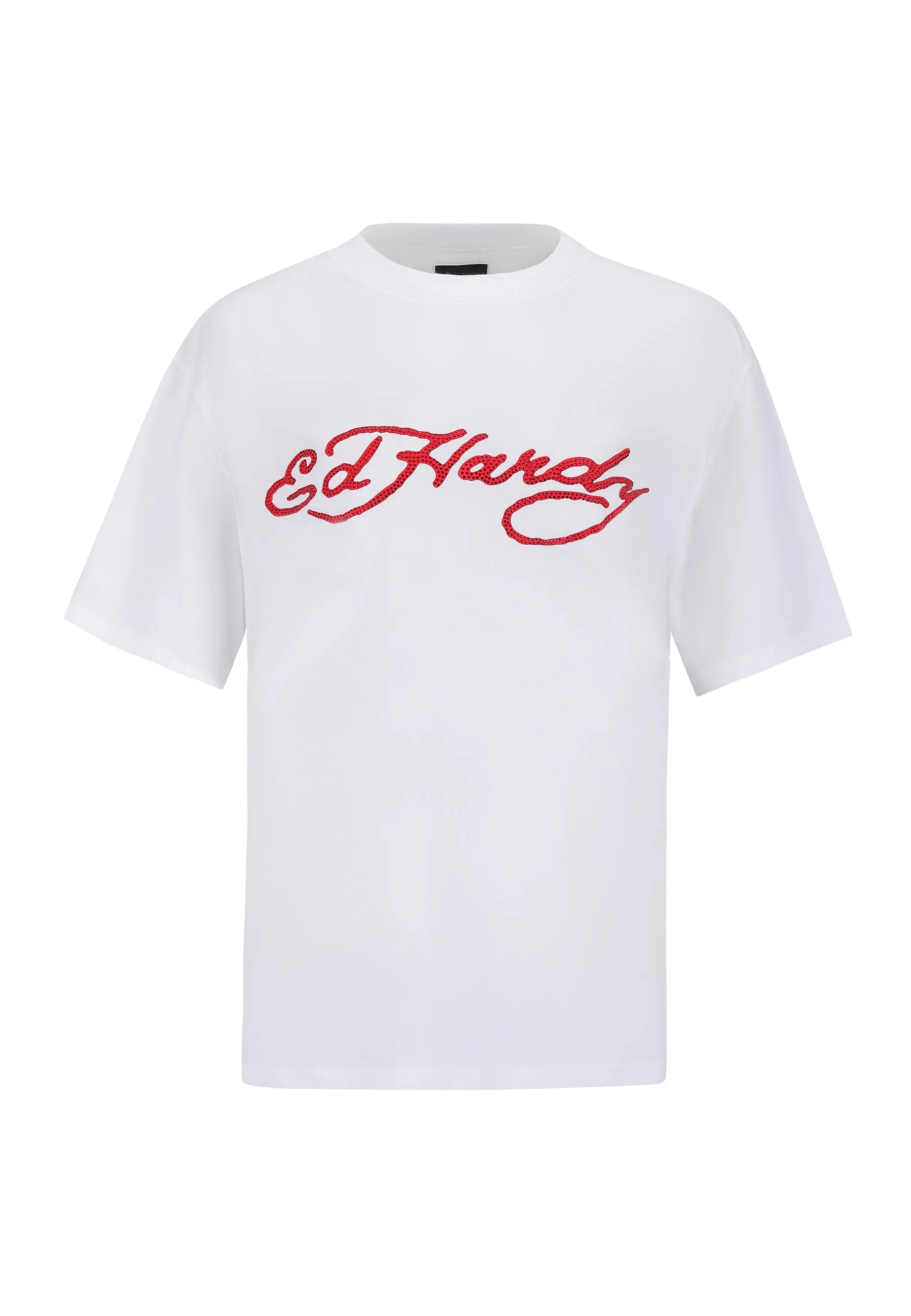 Womens Skull Flame Diamante Tshirt - White