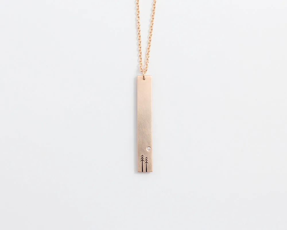 Woodland & Diamond Drop Necklace in Rose Gold